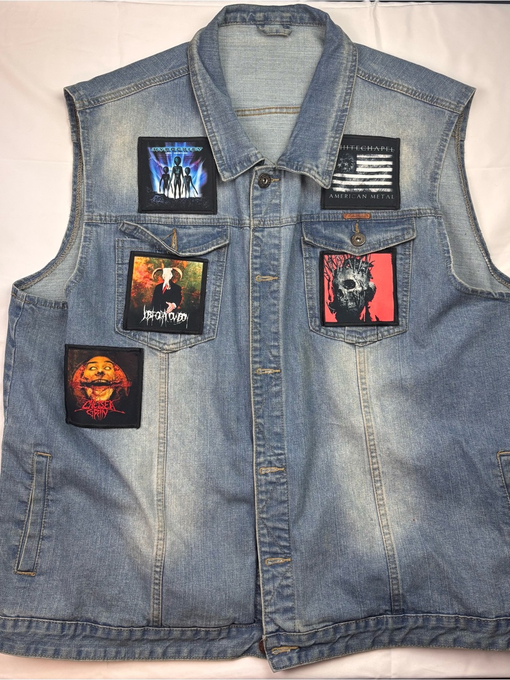 Kedera Denim Battle Vest Sleeveless Metal Punk Biker Jacket
